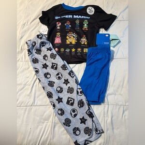 Nintendo Super Mario Black and Blue Kids Pajamas 3 Pc New